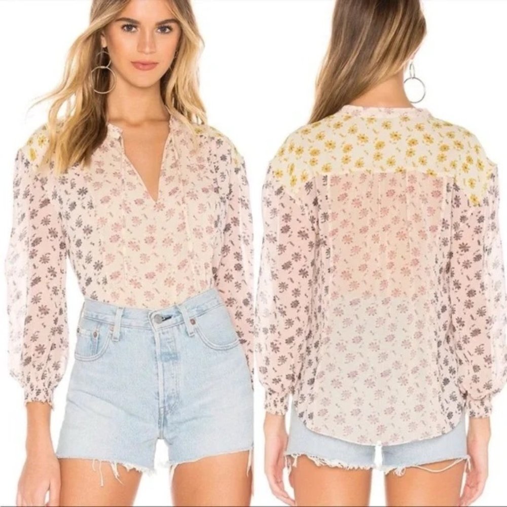 Joie Floral Silk Peasant Blouse